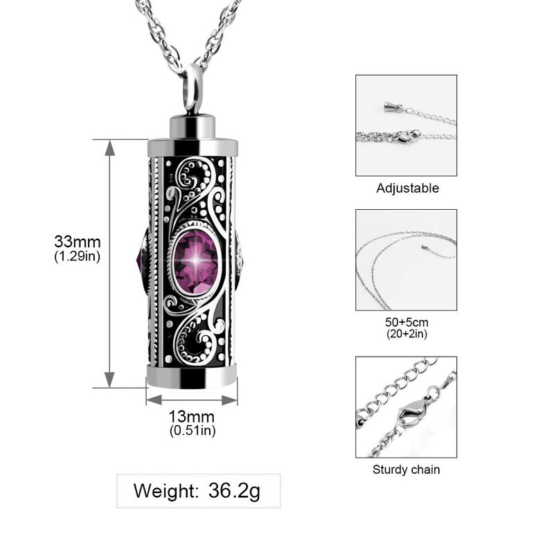 XIUDA Crystal Cremation Urn Necklace for Ashes Keepsake Stainless Steel Memorial Pendant with Flower (Purple) - Image 2